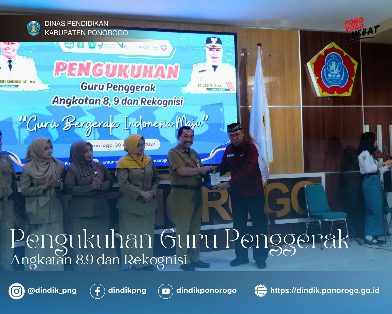 Kadindik Ponorogo Kukuhkan 211 Guru Penggerak Angkatan 8,9 dan Rekognisi di Aula SMAN 1